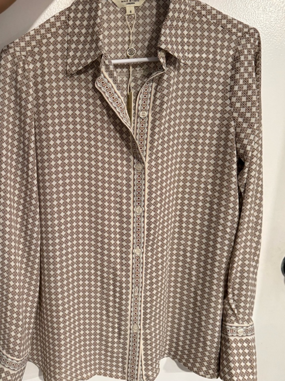 Max Studio Cream and Cafe Geometric Blouse